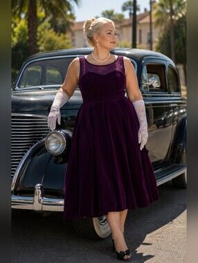 Hearts & Roses NEW Plus Size 14: Vintage-Inspired Sleeveless Velvet Midi Dress